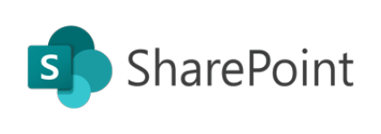  SharePoint logo featuring a teal blue design with a capital 'S' icon and 'SharePoint' text, representing Microsoft SharePoint software. 