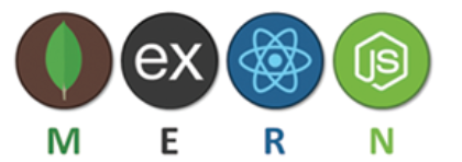  MERN stack logos featuring MongoDB, Express.js, React, and Node.js, representing a combination of technologies for full-stack web development. 